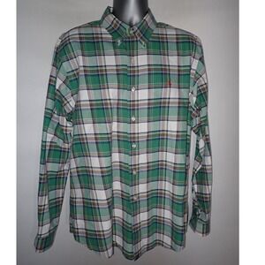 Ralph Lauren Men's Plaid Button Down Shirt Custom Fit Green XL Long Sleeve